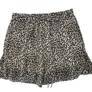 L Love Leopard Print Ruffle Hem Sleep Shorts Elastic‎ Waist Edgy Womens M